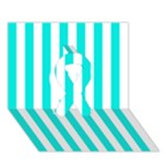 Vertical Stripes - White and Bright Turquoise Ribbon 3D Greeting Card (7x5)