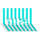 Vertical Stripes - White and Bright Turquoise HUGS 3D Greeting Card (8x4)
