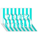 Vertical Stripes - White and Bright Turquoise Merry Xmas 3D Greeting Card (8x4)