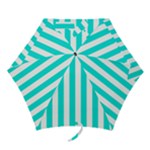 Vertical Stripes - White and Bright Turquoise Mini Umbrella