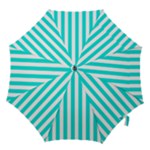 Vertical Stripes - White and Bright Turquoise Hook Handle Umbrella (Large)