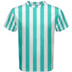 Vertical Stripes - White and Turquoise Men s Cotton Tee