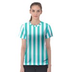 Vertical Stripes - White and Turquoise Women s Sport Mesh Tee