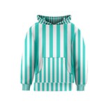 Vertical Stripes - White and Turquoise Kid s Pullover Hoodie