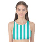 Vertical Stripes - White and Turquoise Tank Bikini Top