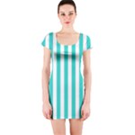 Vertical Stripes - White and Turquoise Short Sleeve Bodycon Dress
