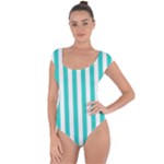 Vertical Stripes - White and Turquoise Short Sleeve Leotard (Ladies)