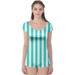 Vertical Stripes - White and Turquoise Boyleg Leotard (Ladies)