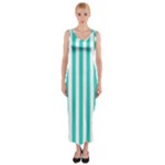 Vertical Stripes - White and Turquoise Fitted Maxi Dress
