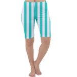 Vertical Stripes - White and Turquoise Cropped Leggings