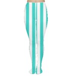 Vertical Stripes - White and Turquoise Women s Tights
