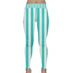 Vertical Stripes - White and Turquoise Yoga Leggings