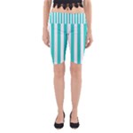 Vertical Stripes - White and Turquoise Yoga Cropped Leggings