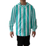 Vertical Stripes - White and Turquoise Hooded Wind Breaker (Kids)