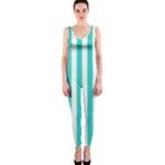 Vertical Stripes - White and Turquoise OnePiece Catsuit