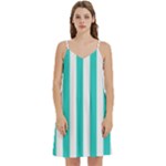 Vertical Stripes - White and Turquoise Women s Reversible Sports Bra with Border
