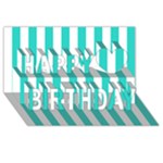 Vertical Stripes - White and Turquoise Happy Birthday 3D Greeting Card (8x4)