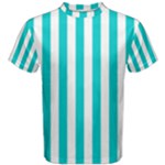 Vertical Stripes - White and Cyan Men s Cotton Tee