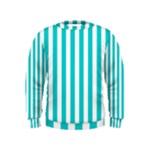 Vertical Stripes - White and Cyan Kid s Sweatshirt