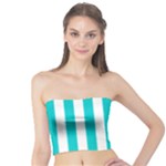Vertical Stripes - White and Cyan Tube Top