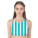 Vertical Stripes - White and Cyan Tank Bikini Top