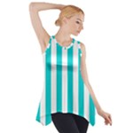 Vertical Stripes - White and Cyan Side Drop Tank Tunic