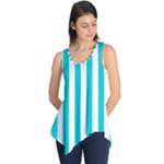 Vertical Stripes - White and Cyan Sleeveless Tunic