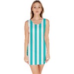 Vertical Stripes - White and Cyan Bodycon Dress