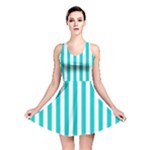 Vertical Stripes - White and Cyan Reversible Skater Dress