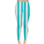 Vertical Stripes - White and Cyan Women s Leggings