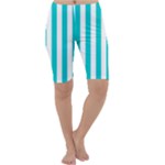 Vertical Stripes - White and Cyan Cropped Leggings