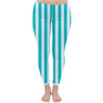 Vertical Stripes - White and Cyan Winter Leggings