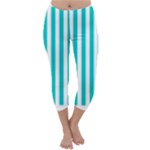 Vertical Stripes - White and Cyan Capri Winter Leggings