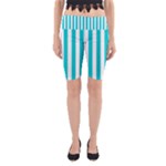 Vertical Stripes - White and Cyan Yoga Cropped Leggings