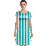 Vertical Stripes - White and Cyan Cap Sleeve Nightdress