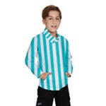 Vertical Stripes - White and Cyan Wind Breaker (Kids)