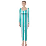 Vertical Stripes - White and Cyan Long Sleeve Catsuit