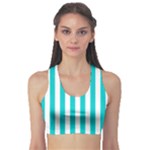 Vertical Stripes - White and Cyan Women s Sports Bra