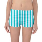 Vertical Stripes - White and Cyan Reversible Boyleg Bikini Bottoms