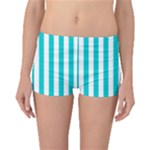 Vertical Stripes - White and Cyan Boyleg Bikini Bottoms