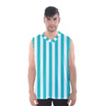 Vertical Stripes - White and Cyan Men s Basketball Tank Top