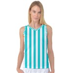 Vertical Stripes - White and Cyan Women s Basketball Tank Top