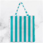 Vertical Stripes - White and Cyan Grocery Tote Bag