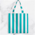 Vertical Stripes - White and Cyan Zipper Grocery Tote Bag