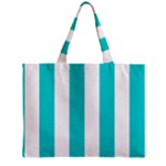 Vertical Stripes - White and Cyan Zipper Mini Tote Bag