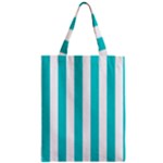 Vertical Stripes - White and Cyan Zipper Classic Tote Bag