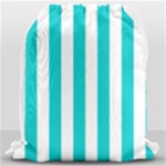 Vertical Stripes - White and Cyan Drawstring Bag (Large)