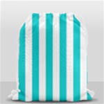 Vertical Stripes - White and Cyan Drawstring Bag (Small)