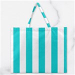 Vertical Stripes - White and Cyan Zipper Large Tote Bag