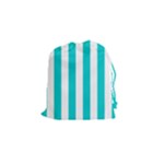 Vertical Stripes - White and Cyan Drawstring Pouch (S)